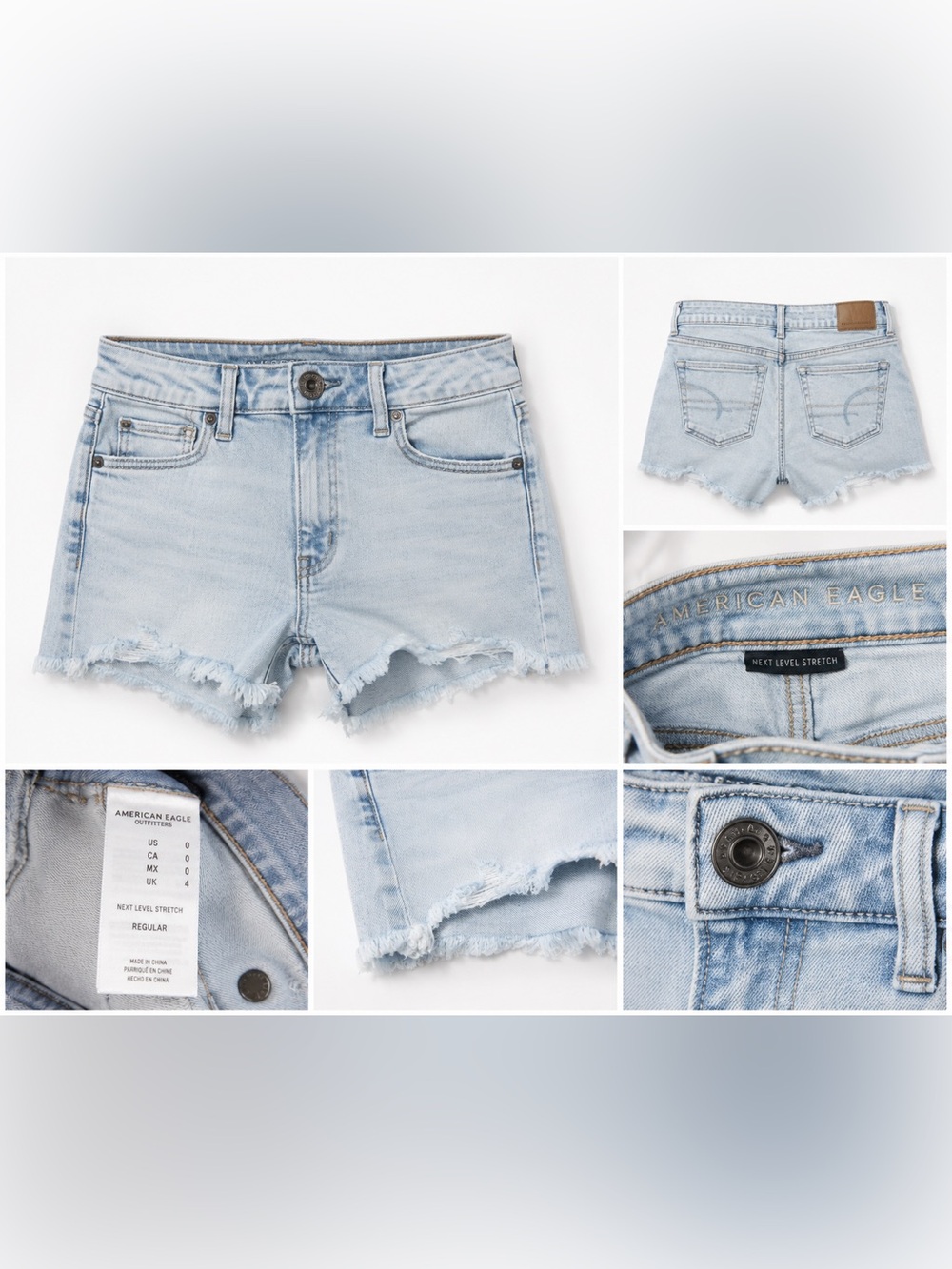 American Eagle Outfitters Light Wash Frayed Hem Denim Shorts - Pale Blue